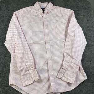 Nautica Classic Fit Mens Medium Pink White Long Sleeve Shirt Wrinkle Resistant